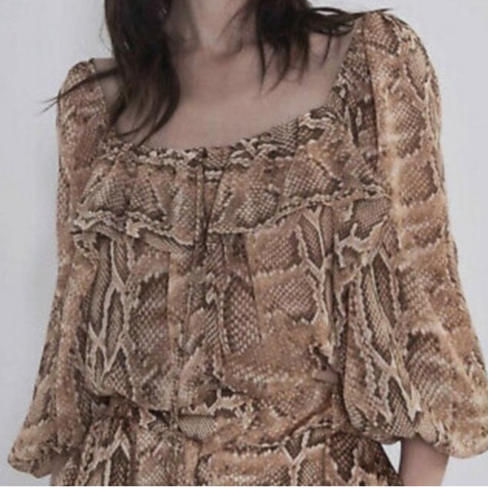 ZARA Balloon Sleeve Cropped Blouse in Snakeskin